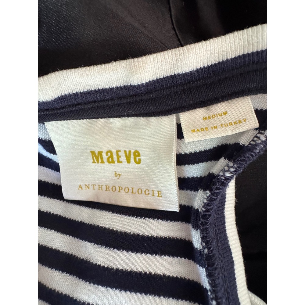 Maeve Anthropologie Striped V-Neck Racerback Tank Top Navy White Medium - Picture 3 of 8